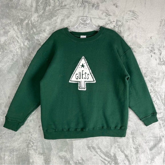 Vintage Tops - Vintage 90s Y2K Guess Christmas Tree Graphic Sweatshirt OSFA Medium Large Grunge